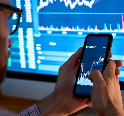 Trader analizuje wykresy na telefonie i komputerze, aby wykorzystać Pivoi Points